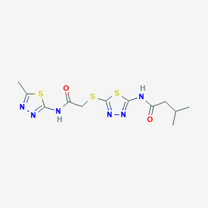 molecular formula C12H16N6O2S3 B2706398 3-methyl-N-(5-((2-((5-methyl-1,3,4-thiadiazol-2-yl)amino)-2-oxoethyl)thio)-1,3,4-thiadiazol-2-yl)butanamide CAS No. 392318-85-3