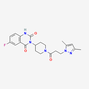 3-(1-(3-(3,5-dimethyl-1H-pyrazol-1-yl)propanoyl)piperidin-4-yl)-6-fluoroquinazoline-2,4(1H,3H)-dione
