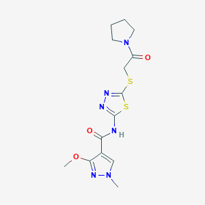 3-methoxy-1-methyl-N-(5-((2-oxo-2-(pyrrolidin-1-yl)ethyl)thio)-1,3,4-thiadiazol-2-yl)-1H-pyrazole-4-carboxamide