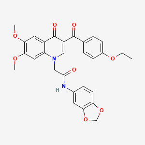 molecular formula C29H26N2O8 B2706434 N-(1,3-苯并二氧杂环[5]芳烃-5-基)-2-(3-(4-乙氧基苯甲酰)-6,7-二甲氧基-4-氧代喹啉-1-基)乙酰胺 CAS No. 872198-63-5