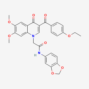 molecular formula C29H26N2O8 B2706434 N-(2H-1,3-benzodioxol-5-yl)-2-[3-(4-ethoxybenzoyl)-6,7-dimethoxy-4-oxo-1,4-dihydroquinolin-1-yl]acetamide CAS No. 872198-63-5