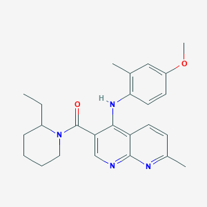 molecular formula C25H30N4O2 B2706441 (2-Ethylpiperidin-1-yl)(4-((4-methoxy-2-methylphenyl)amino)-7-methyl-1,8-naphthyridin-3-yl)methanone CAS No. 1251544-49-6