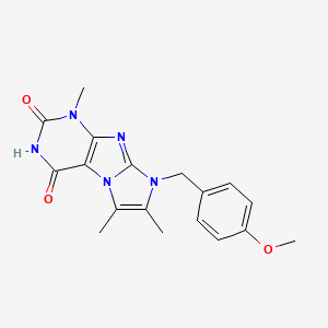 molecular formula C18H19N5O3 B2706454 8-(4-methoxybenzyl)-1,6,7-trimethyl-1H-imidazo[2,1-f]purine-2,4(3H,8H)-dione CAS No. 879448-60-9