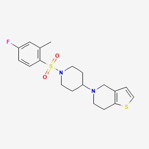 molecular formula C19H23FN2O2S2 B2706472 5-(1-((4-Fluoro-2-methylphenyl)sulfonyl)piperidin-4-yl)-4,5,6,7-tetrahydrothieno[3,2-c]pyridine CAS No. 2034429-44-0