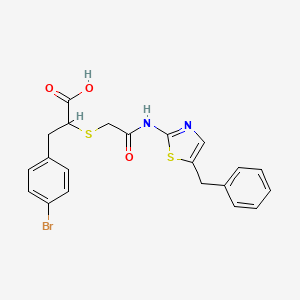 molecular formula C21H19BrN2O3S2 B2706521 2-((2-((5-Benzylthiazol-2-yl)amino)-2-oxoethyl)thio)-3-(4-bromophenyl)propanoic acid CAS No. 868213-17-6