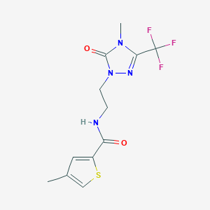 molecular formula C12H13F3N4O2S B2706538 4-methyl-N-(2-(4-methyl-5-oxo-3-(trifluoromethyl)-4,5-dihydro-1H-1,2,4-triazol-1-yl)ethyl)thiophene-2-carboxamide CAS No. 1421458-11-8