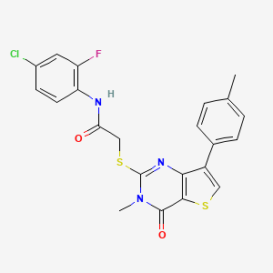 molecular formula C22H17ClFN3O2S2 B2706543 N-(4-chloro-2-fluorophenyl)-2-{[3-methyl-7-(4-methylphenyl)-4-oxo-3,4-dihydrothieno[3,2-d]pyrimidin-2-yl]sulfanyl}acetamide CAS No. 1111292-30-8