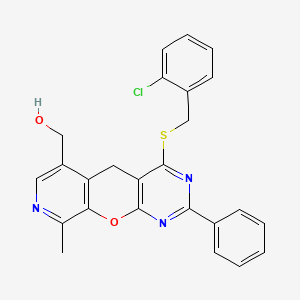 (7-{[(2-Chlorophenyl)methyl]sulfanyl}-14-methyl-5-phenyl-2-oxa-4,6,13-triazatricyclo[8.4.0.0^{3,8}]tetradeca-1(10),3(8),4,6,11,13-hexaen-11-yl)methanol