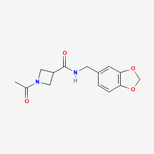 molecular formula C14H16N2O4 B2706556 1-acetyl-N-(benzo[d][1,3]dioxol-5-ylmethyl)azetidine-3-carboxamide CAS No. 1396875-02-7