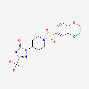 molecular formula C17H19F3N4O5S B2706557 1-(1-((2,3-dihydrobenzo[b][1,4]dioxin-6-yl)sulfonyl)piperidin-4-yl)-4-methyl-3-(trifluoromethyl)-1H-1,2,4-triazol-5(4H)-one CAS No. 2034417-94-0