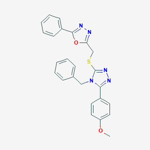 molecular formula C25H21N5O2S B270656 2-({[4-benzyl-5-(4-methoxyphenyl)-4H-1,2,4-triazol-3-yl]sulfanyl}methyl)-5-phenyl-1,3,4-oxadiazole 