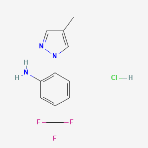 molecular formula C11H11ClF3N3 B2706561 2-(4-Methyl-1H-pyrazol-1-yl)-5-(trifluoromethyl)aniline hydrochloride CAS No. 1197229-44-9