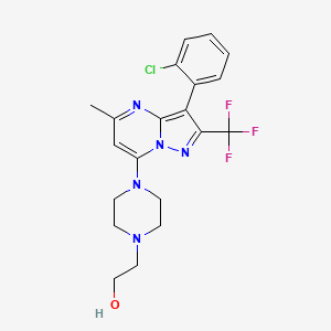 molecular formula C20H21ClF3N5O B2706565 2-{4-[3-(2-Chlorophenyl)-5-methyl-2-(trifluoromethyl)pyrazolo[1,5-a]pyrimidin-7-yl]piperazin-1-yl}ethanol CAS No. 932988-38-0