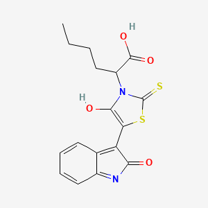 (Z)-2-(4-oxo-5-(2-oxoindolin-3-ylidene)-2-thioxothiazolidin-3-yl)hexanoic acid