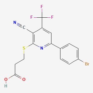 molecular formula C16H10BrF3N2O2S B2706576 3-[6-(4-溴苯基)-3-氰基-4-(三氟甲基)吡啶-2-基]硫醇丙酸 CAS No. 625376-46-7