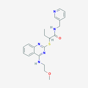 molecular formula C21H25N5O2S B2706578 2-[4-(2-methoxyethylamino)quinazolin-2-yl]sulfanyl-N-(pyridin-3-ylmethyl)butanamide CAS No. 422533-15-1