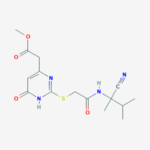 molecular formula C15H20N4O4S B2706601 Methyl 2-[2-({[(1-cyano-1,2-dimethylpropyl)carbamoyl]methyl}sulfanyl)-6-oxo-1,6-dihydropyrimidin-4-yl]acetate CAS No. 923112-88-3