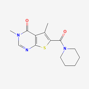 molecular formula C14H17N3O2S B2706625 3,5-Dimethyl-6-(piperidine-1-carbonyl)thieno[2,3-d]pyrimidin-4-one CAS No. 1060944-19-5