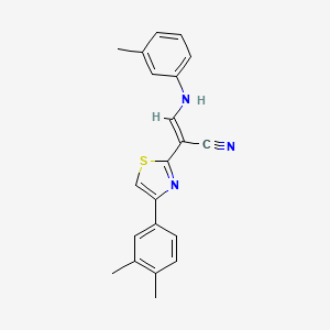 molecular formula C21H19N3S B2706627 (E)-2-(4-(3,4-dimethylphenyl)thiazol-2-yl)-3-(m-tolylamino)acrylonitrile CAS No. 1321743-16-1