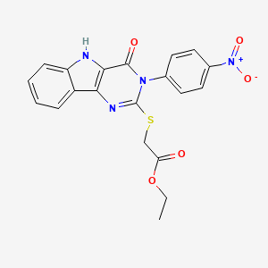 ethyl 2-((3-(4-nitrophenyl)-4-oxo-4,5-dihydro-3H-pyrimido[5,4-b]indol-2-yl)thio)acetate