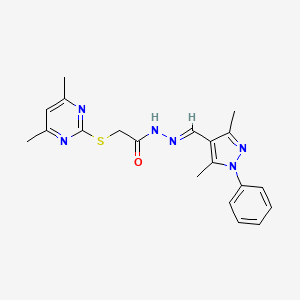 N-[(E)-(3,5-dimethyl-1-phenylpyrazol-4-yl)methylideneamino]-2-(4,6-dimethylpyrimidin-2-yl)sulfanylacetamide