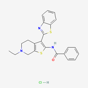 molecular formula C23H22ClN3OS2 B2706681 N-(3-(benzo[d]thiazol-2-yl)-6-ethyl-4,5,6,7-tetrahydrothieno[2,3-c]pyridin-2-yl)benzamide hydrochloride CAS No. 1216979-46-2