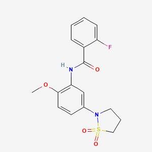 molecular formula C17H17FN2O4S B2706686 N-(5-(1,1-二氧代异噻唑烷-2-基)-2-甲氧基苯基)-2-氟苯田胺 CAS No. 941932-69-0