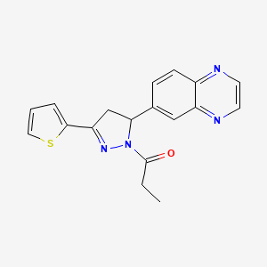 molecular formula C18H16N4OS B2706695 1-(5-(quinoxalin-6-yl)-3-(thiophen-2-yl)-4,5-dihydro-1H-pyrazol-1-yl)propan-1-one CAS No. 942034-21-1