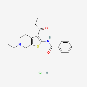 molecular formula C20H25ClN2O2S B2706706 N-(6-乙基-3-丙酰基-4,5,6,7-四氢噻吩[2,3-c]吡啶-2-基)-4-甲基苯甲酰胺盐酸盐 CAS No. 1216376-90-7