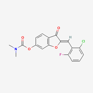molecular formula C18H13ClFNO4 B2706709 (Z)-2-(2-chloro-6-fluorobenzylidene)-3-oxo-2,3-dihydrobenzofuran-6-yl dimethylcarbamate CAS No. 848869-83-0