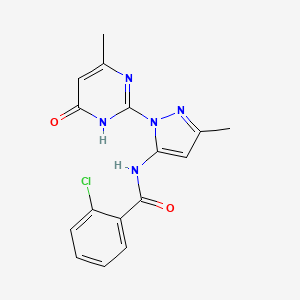 molecular formula C16H14ClN5O2 B2706711 2-chloro-N-(3-methyl-1-(4-methyl-6-oxo-1,6-dihydropyrimidin-2-yl)-1H-pyrazol-5-yl)benzamide CAS No. 1019099-50-3