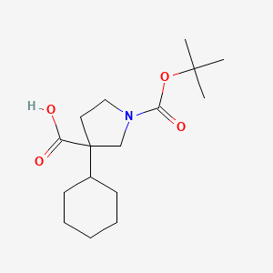 molecular formula C16H27NO4 B2706726 3-环己基-1-[(2-甲基丙酰氧基)吡咯啉-3-甲酸 CAS No. 1502788-08-0