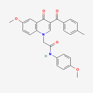 molecular formula C27H24N2O5 B2706733 2-[6-甲氧基-3-(4-甲基苯甲酰基)-4-氧代喹啉-1-基]-N-(4-甲氧基苯基)乙酰胺 CAS No. 866349-73-7