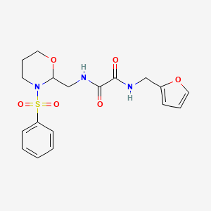 molecular formula C18H21N3O6S B2706737 N-[[3-(benzenesulfonyl)-1,3-oxazinan-2-yl]methyl]-N'-(furan-2-ylmethyl)oxamide CAS No. 872881-28-2