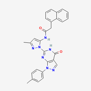 molecular formula C28H23N7O2 B2706746 N-(3-methyl-1-(4-oxo-1-(p-tolyl)-4,5-dihydro-1H-pyrazolo[3,4-d]pyrimidin-6-yl)-1H-pyrazol-5-yl)-2-(naphthalen-1-yl)acetamide CAS No. 1171442-88-8