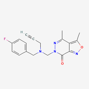 molecular formula C18H17FN4O2 B2706748 6-[[(4-Fluorophenyl)methyl-prop-2-ynylamino]methyl]-3,4-dimethyl-[1,2]oxazolo[3,4-d]pyridazin-7-one CAS No. 1436158-54-1