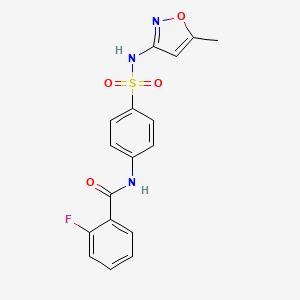 molecular formula C17H14FN3O4S B2706750 2-氟-N-(4-(N-(5-甲基异噁唑-3-基)磺酰基)苯基)苯甲酰胺 CAS No. 302951-49-1