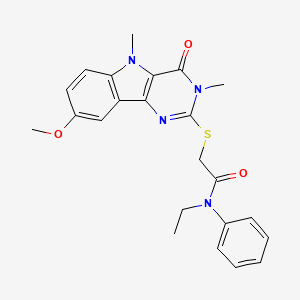molecular formula C23H24N4O3S B2706753 N-ethyl-2-((8-methoxy-3,5-dimethyl-4-oxo-4,5-dihydro-3H-pyrimido[5,4-b]indol-2-yl)thio)-N-phenylacetamide CAS No. 1113102-19-4