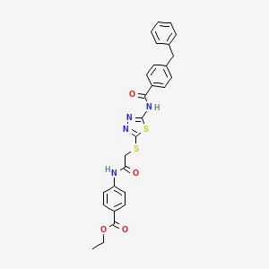 molecular formula C27H24N4O4S2 B2706754 Ethyl 4-(2-((5-(4-benzylbenzamido)-1,3,4-thiadiazol-2-yl)thio)acetamido)benzoate CAS No. 392293-27-5