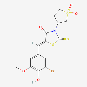 molecular formula C15H14BrNO5S3 B2706758 (Z)-5-(3-bromo-4-hydroxy-5-methoxybenzylidene)-3-(1,1-dioxidotetrahydrothiophen-3-yl)-2-thioxothiazolidin-4-one CAS No. 616213-98-0