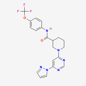 molecular formula C20H19F3N6O2 B2706759 1-(6-(1H-pyrazol-1-yl)pyrimidin-4-yl)-N-(4-(trifluoromethoxy)phenyl)piperidine-3-carboxamide CAS No. 1334372-91-6