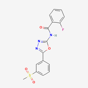 molecular formula C16H12FN3O4S B2706764 2-氟-N-[5-(3-甲基磺基苯基)-1,3,4-噁二唑-2-基]苯甲酰胺 CAS No. 886930-87-6