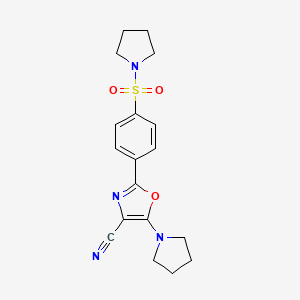 molecular formula C18H20N4O3S B2706770 5-Pyrrolidinyl-2-[4-(pyrrolidinylsulfonyl)phenyl]-1,3-oxazole-4-carbonitrile CAS No. 940998-13-0