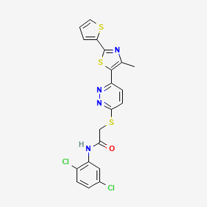 molecular formula C20H14Cl2N4OS3 B2706790 N-(2,5-dichlorophenyl)-2-((6-(4-methyl-2-(thiophen-2-yl)thiazol-5-yl)pyridazin-3-yl)thio)acetamide CAS No. 923202-72-6