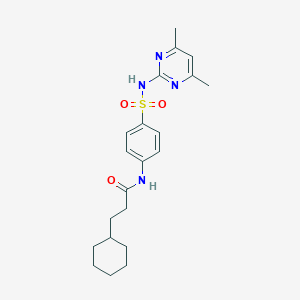 molecular formula C21H28N4O3S B270682 3-cyclohexyl-N-(4-{[(4,6-dimethyl-2-pyrimidinyl)amino]sulfonyl}phenyl)propanamide 
