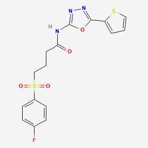 molecular formula C16H14FN3O4S2 B2706823 4-((4-fluorophenyl)sulfonyl)-N-(5-(thiophen-2-yl)-1,3,4-oxadiazol-2-yl)butanamide CAS No. 941950-90-9