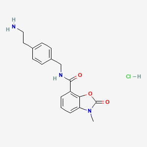 molecular formula C18H20ClN3O3 B2706835 N-[[4-(2-氨基乙基)苯基]甲基]-3-甲基-2-氧代-1,3-苯并噁唑-7-羧酰胺;盐酸盐 CAS No. 2418680-60-9