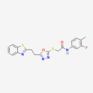 molecular formula C20H17FN4O2S2 B2706844 2-((5-(2-(benzo[d]thiazol-2-yl)ethyl)-1,3,4-oxadiazol-2-yl)thio)-N-(3-fluoro-4-methylphenyl)acetamide CAS No. 1251577-81-7