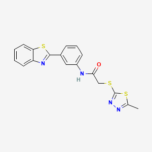 molecular formula C18H14N4OS3 B2706876 N-[3-(1,3-benzothiazol-2-yl)phenyl]-2-[(5-methyl-1,3,4-thiadiazol-2-yl)sulfanyl]acetamide CAS No. 670273-00-4