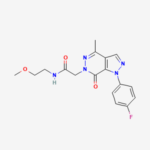 molecular formula C17H18FN5O3 B2706884 2-(1-(4-氟苯基)-4-甲基-7-氧代-1H-吡唑并[3,4-d]吡嗪-6(7H)-基)-N-(2-甲氧基乙基)乙酰胺 CAS No. 946379-06-2